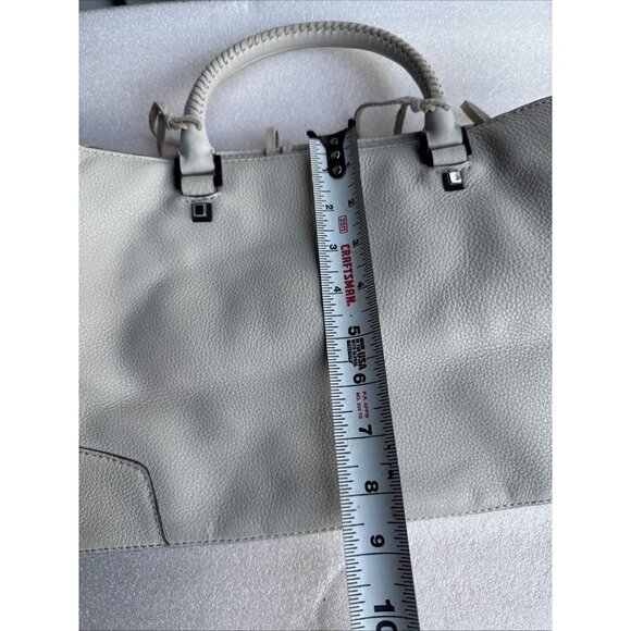 Rowallan White & Navy Leather Tote Bag With Metal Logo Plate - Picture 15 of 16